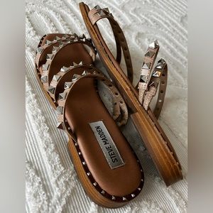 Steve Madden square toe embellished sandals in nude with silver studs *size 9.5*